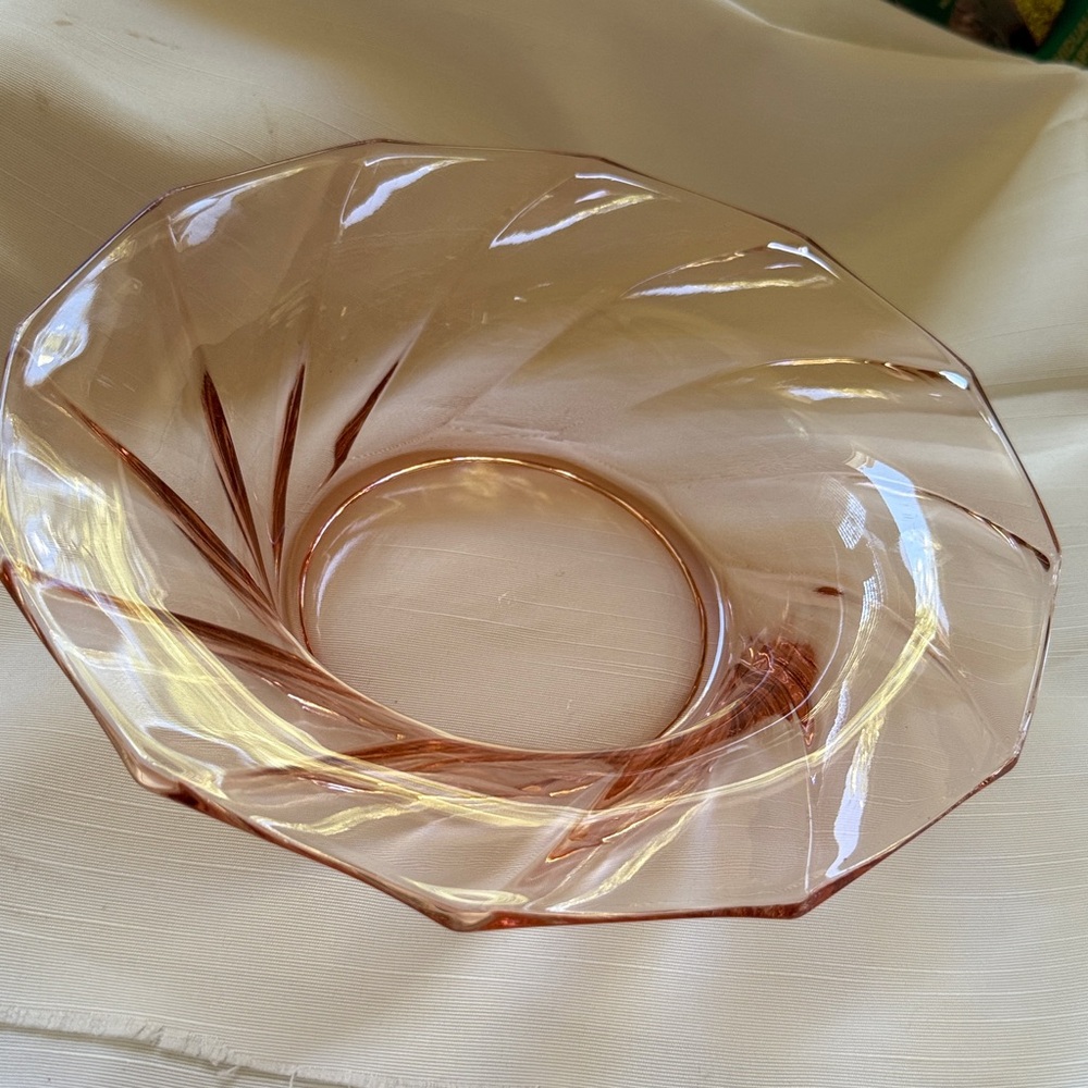 VTG 1920-30’s Heisey Flamingo Twist pink depression glass 9” bowl